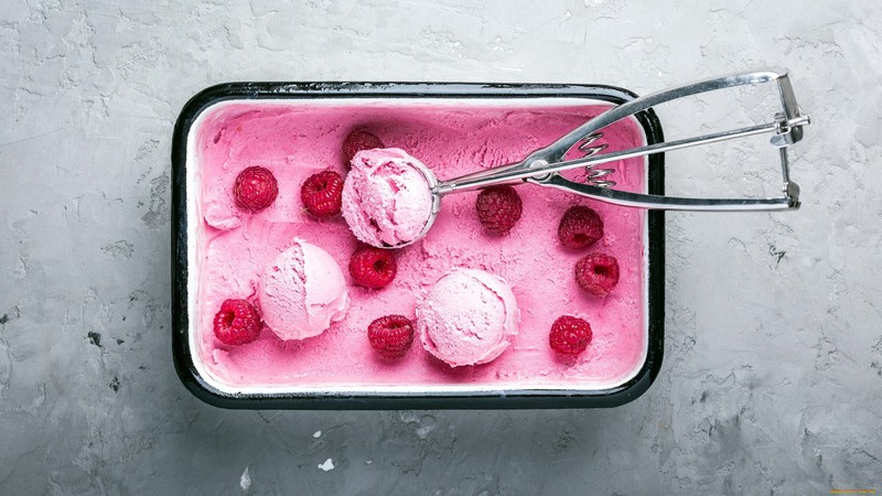 ice cream, colorful, fruit, berries, food, raspberries, red