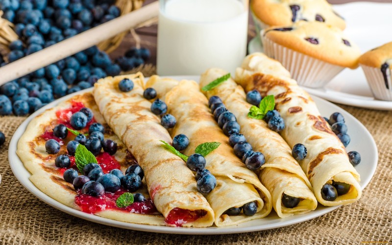 berries, crepes, food, sweets, blueberries, cupcakes
