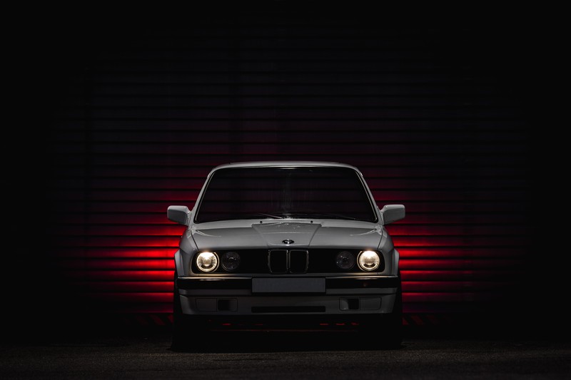 BMW, BMW E30, old car, German cars, lights, white cars, BMW 3 Series, frontal view