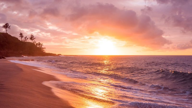 sea, beach, sunset, waves, surf, 4k