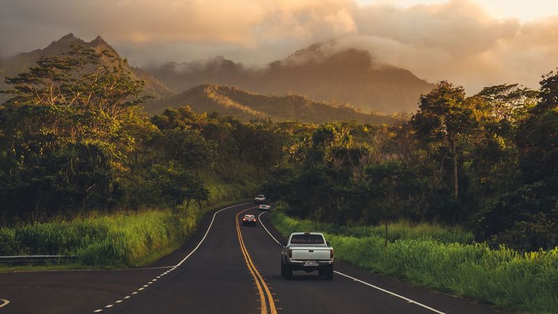 road, mountains, landscape, turn, asphalt, cars, 4k