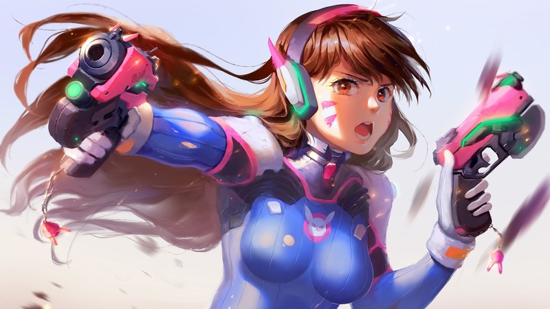 Video Games Overwatch D Va Overwatch Tight Clothing Gun Long Hair Digital Art Artwork