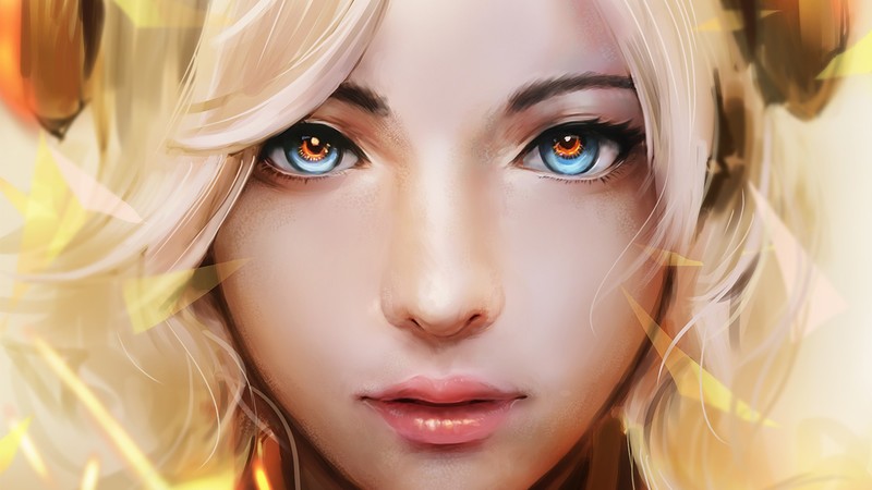 video games, Overwatch, Mercy (Overwatch), face, digital art