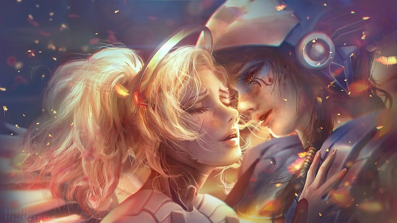 video games, Overwatch, Mercy (Overwatch), Pharah (Overwatch), artwork, digital art