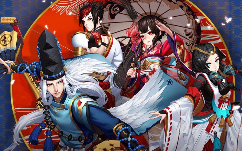 Onmyoji, kimono, anime, red eyes, dark eyes, anime boys, anime girls