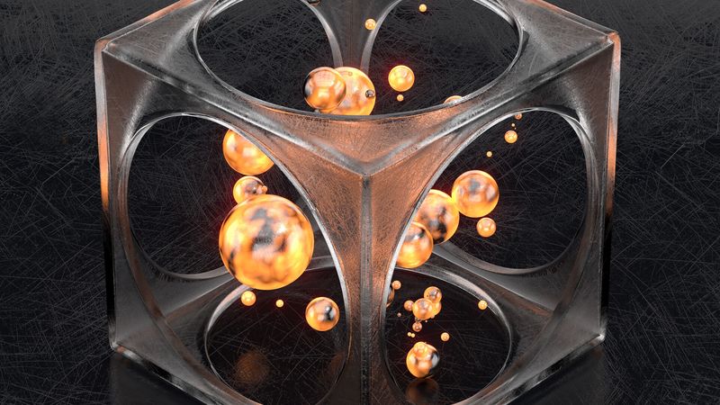 cube, balls, shapes, volume, scratches, 4k