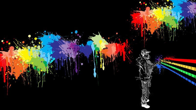 graffiti, colorful, black background, digital art