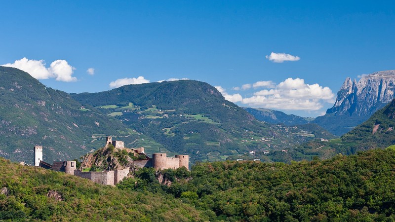 nature, landscape, mountains, castle, ancient, trees, forest, clouds, architecture, South Tyrol, Italy