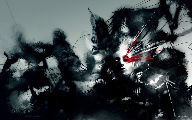 digital art, fantasy art, selective coloring, face, paint splatter, painting, women, dark, wavy lines