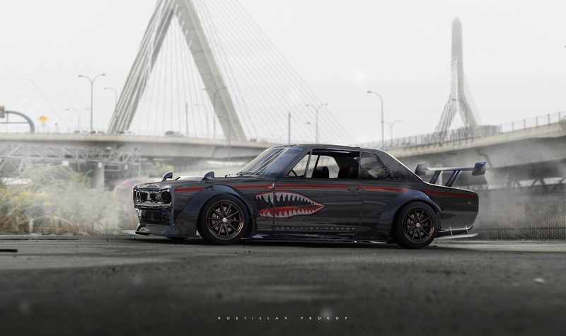 car, Nissan, city, digital art, futuristic, Rostislav Prokop