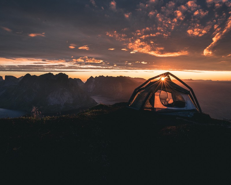 mountains, landscape, camping, sunrise, tent, nature, Sun, clouds