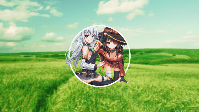 anime, anime girls, picture-in-picture, Kono Subarashii Sekai ni Shukufuku wo!, Aqua (KonoSuba), Megumin