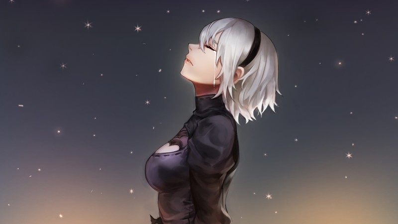 video games, 2B, Nier: Automata, NieR, crying, sadness, white hair, 2B (Nier: Automata)