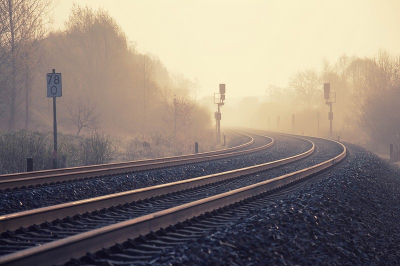 railway, landscape, mist, metal