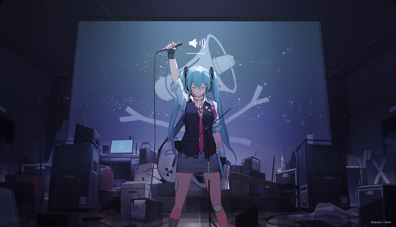Hatsune Miku, Vocaloid, microphone, Miv4t, anime girls, twintails