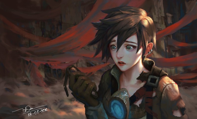 Overwatch, video games, Tracer (Overwatch), artwork, digital art, sadness