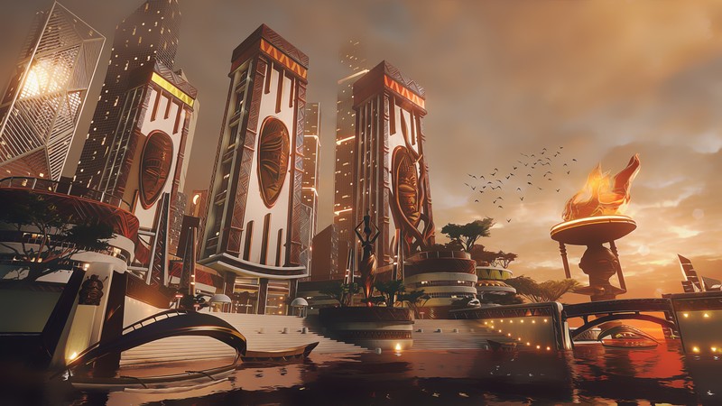cityscape, science fiction, sunset