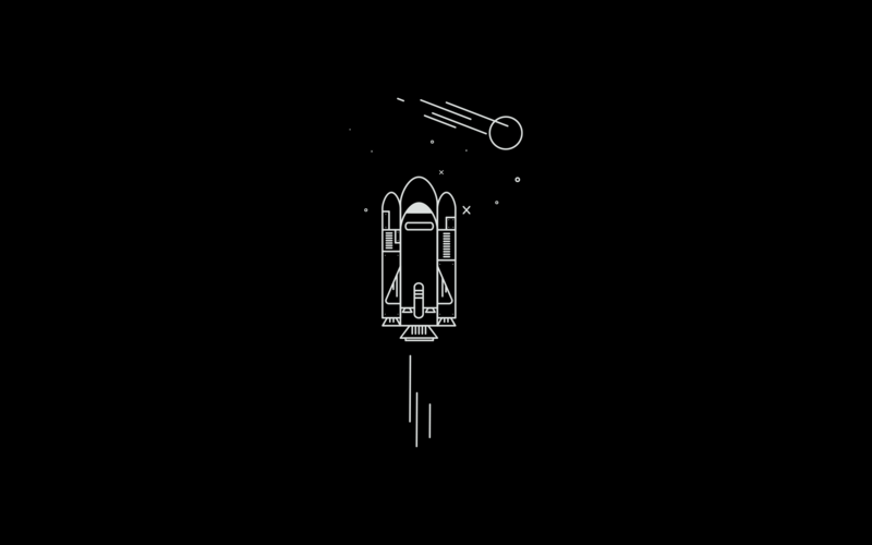artwork, black background, planet, space, spaceship, minimalism