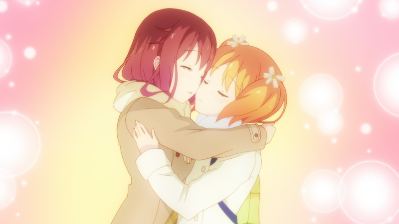 Sakura Trick, Takayama Haruka, Sonoda Yuu, blonde, redhead, closed eyes, hugging