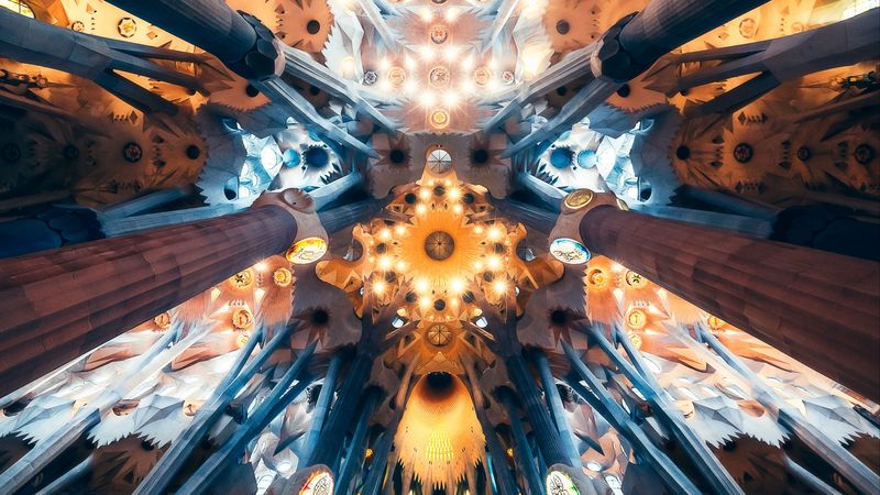 architecture, interior, ceiling, columns, design, modern, 4k