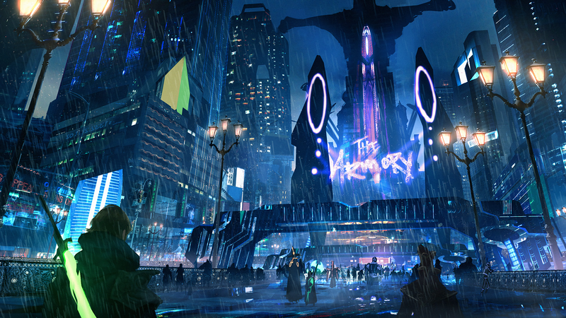 digital art, futuristic, science fiction, neon lights