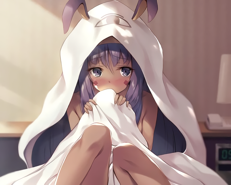blushing, bunny ears, cropped, Fate/Grand Order, Fate Series, long hair, Nitocris (Fate/Grand Order), purple hair, waifu2x