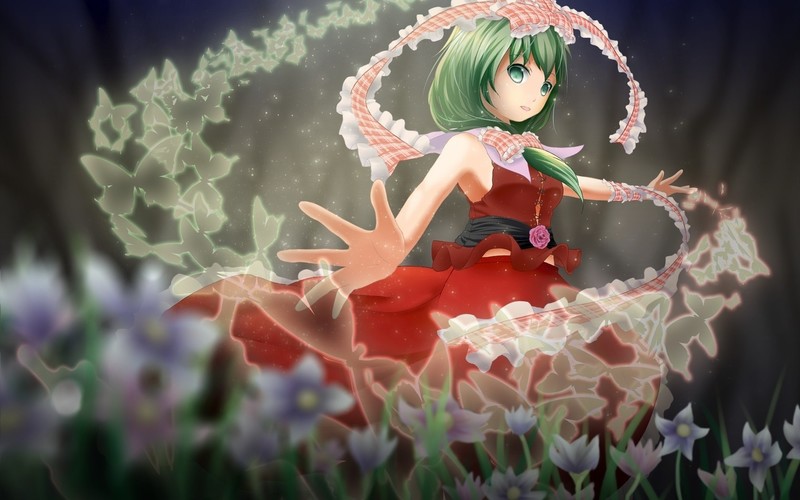 anime girls, anime, green hair, dress