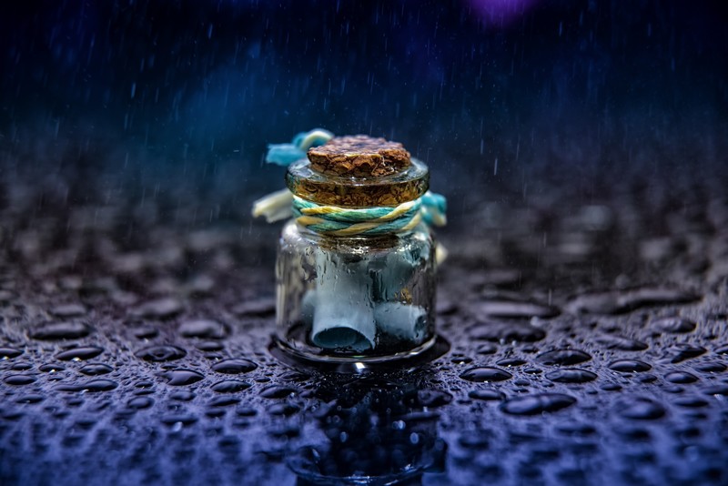 blue, dark, water drops, glass, jars, macro