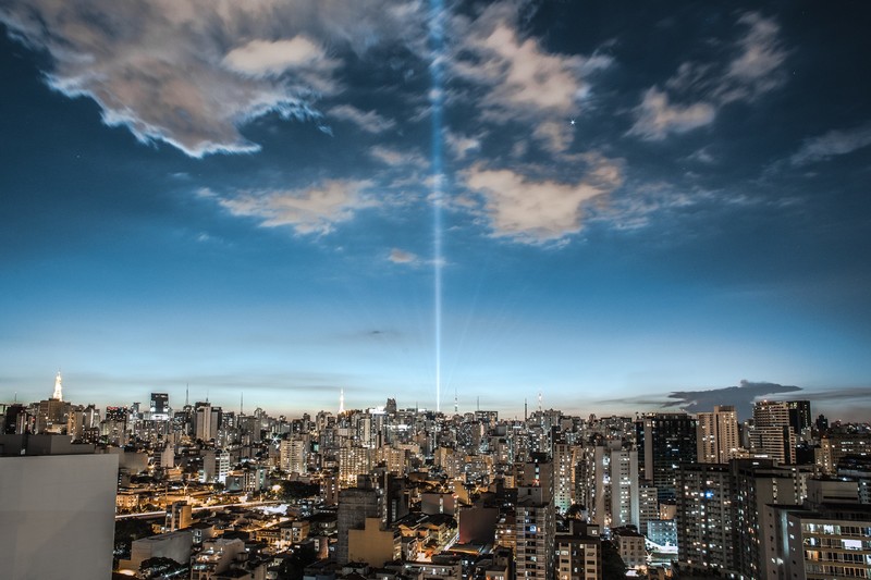 cityscape, clouds, sky, architecture, building, city, lights, downtown, dusk, evening, landscape, modern