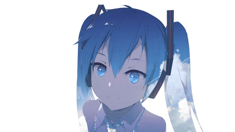 Hatsune Miku, sky, white background