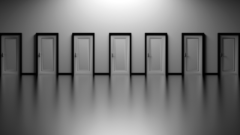 photography, monochrome, minimalism, door, wall, reflection