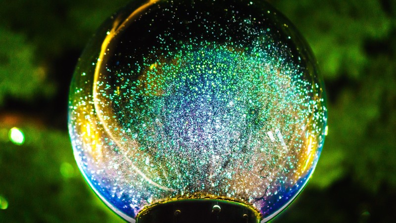 abstract, ball, blurred, bright, bubbles, glass, lights, outdoors, reflection, sphere, green