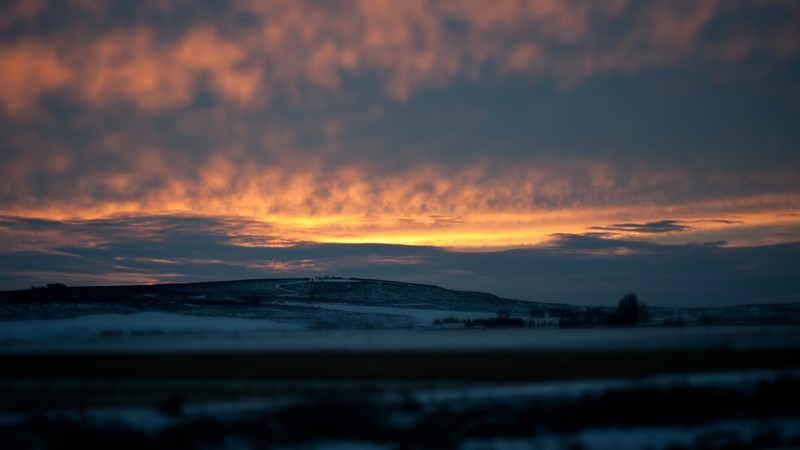 sunset, landscape, sunlight, sky, dark, winter, hill, dusk
