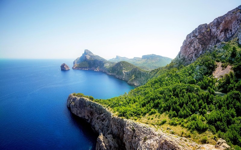 sky, water, nature, atlantic ocean, forest, mountains, grass, pine trees, green, landscape, clouds