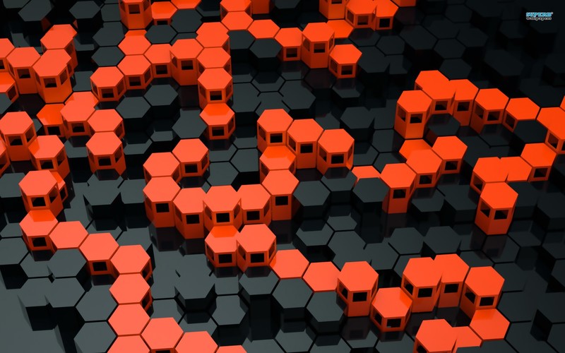 digital art, geometry, render, orange, black