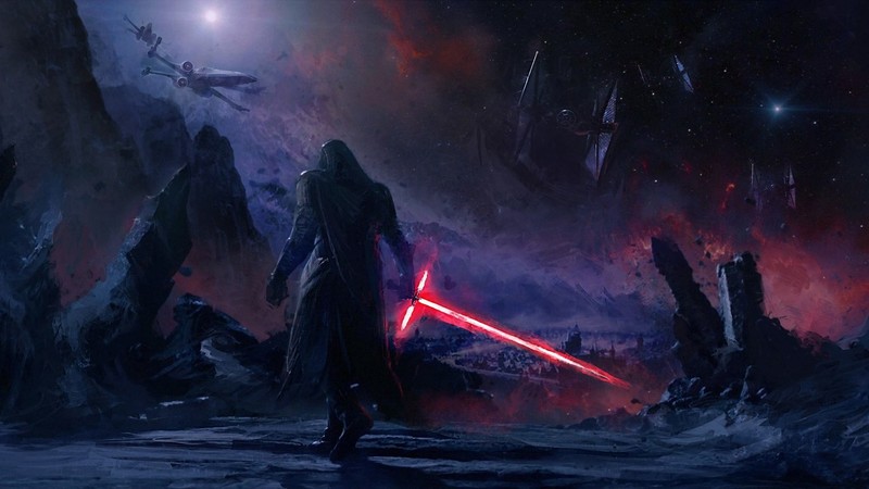 Star Wars: The Last Jedi, Star Wars, Kylo Ren, movies, digital art, artwork, lightsaber, X-wing, TIE Fighter