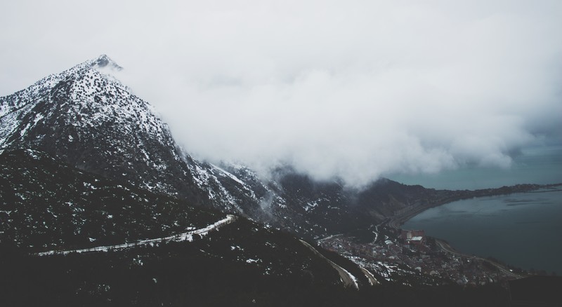 cold, daylight, mist, landscape, mountains, nature, sea, snow