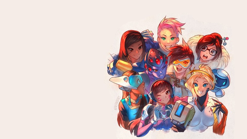 Overwatch, video games, digital art, D.Va (Overwatch), Mercy (Overwatch), Widowmaker (Overwatch), Pharah (Overwatch), Tracer (Overwatch)