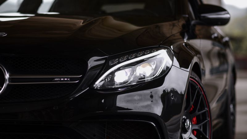 mercedes-benz c63s amg, mercedes, car, black, front view, 4k