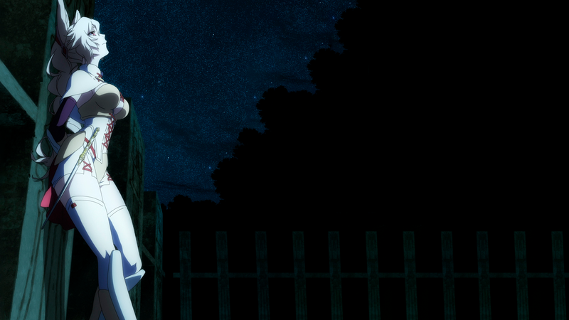 anime girls, night, stars, white hair, Rokka no Yuusha