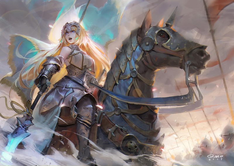 Fate Series, blond hair, anime girls, fantasy armor, sword, knight, 2D, fan art, big boobs, thigh high boots