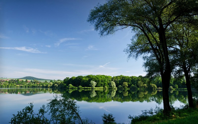 blue, sky, water, reflection, nature, lake, trees