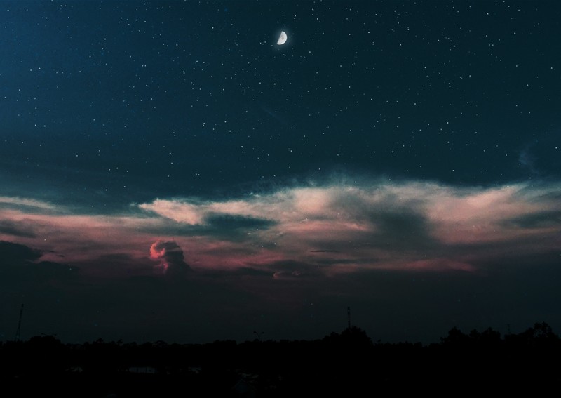 starry night, night, sky, dark, Moon, clouds