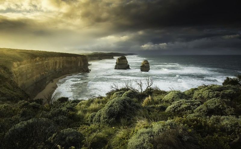 12 apostles, sea, coast, Australia, nature, dark, sky