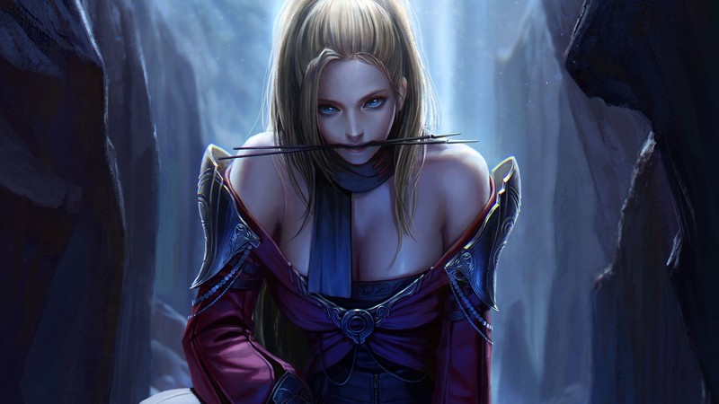 digital art, archer, fantasy girl, cleavage, arrows