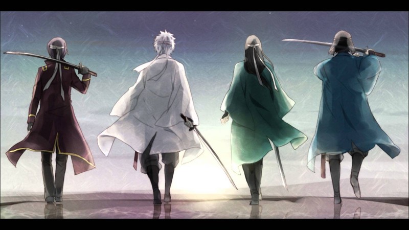 Gintama, anime boys, Takasugi Shinsuke, Sakata Gintoki, Katsura Kotarou, Tatsuma Sakamoto