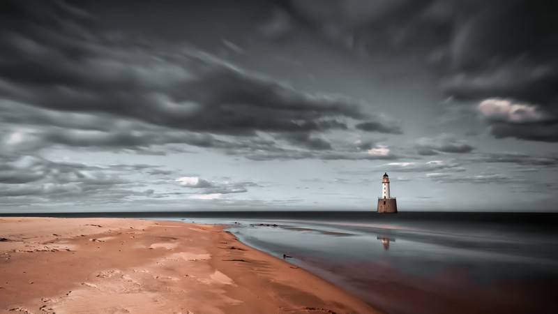 coast, dark, sky, sea, lighthouse