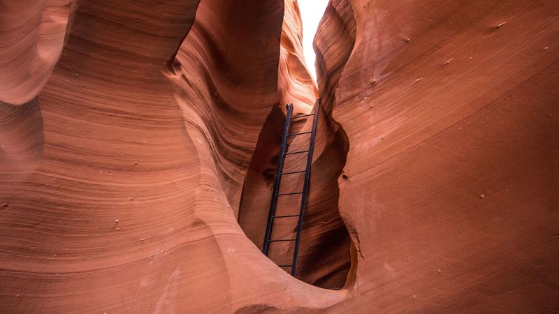 cave, canyon, hole, ladder, stone, 4k
