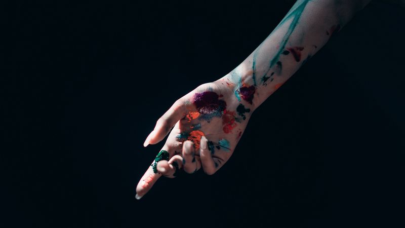 hand, paint, stains, fingers, 4k