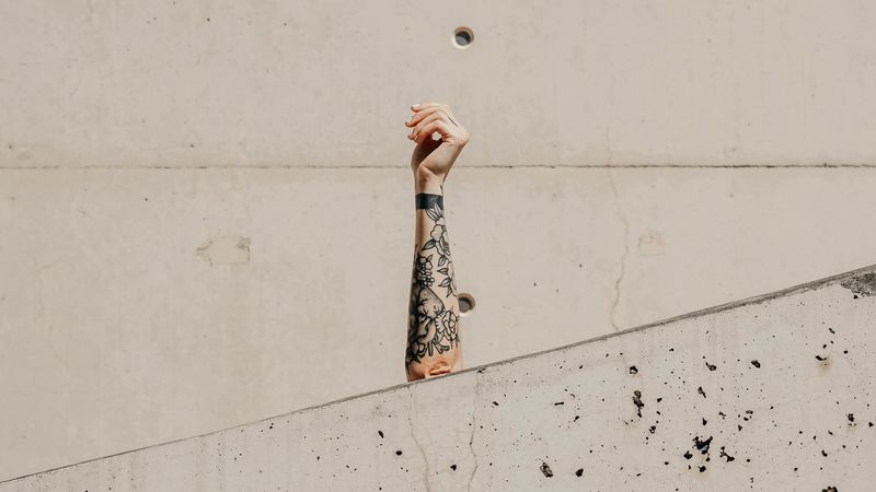 arm, tattoo, wall, marble, white, 4k